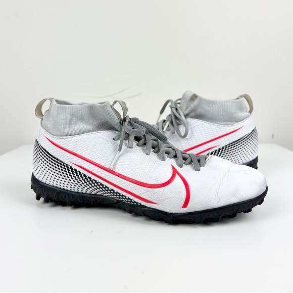 Nike Kids Mercurial Superfly 7 Academy Turf Soccer Shoes White/Laser Crimson/Blk - Picture 1 of 7